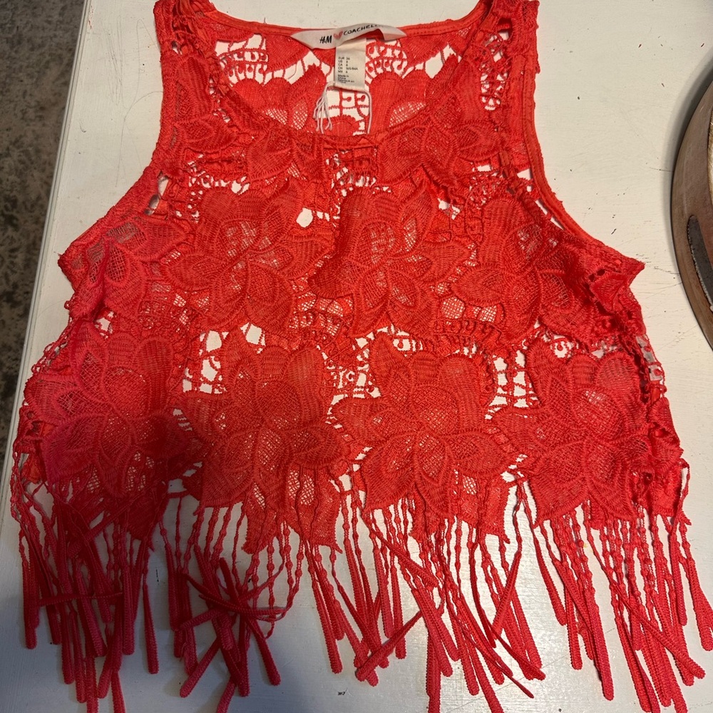 H&M Red Lace Floral Crop Top